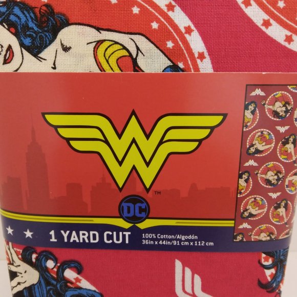 Wonder Woman Circles Logo DC Comics Red Cotton Fabric 1 Yard 36"x 44" Sew Quilt - Picture 5 of 9